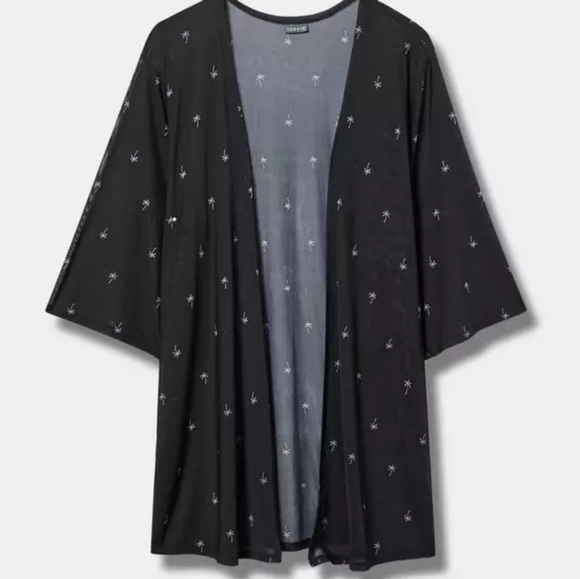 Torrid Mesh CoverUp Kimoni Black Palm Trees 0X - Picture 5 of 6